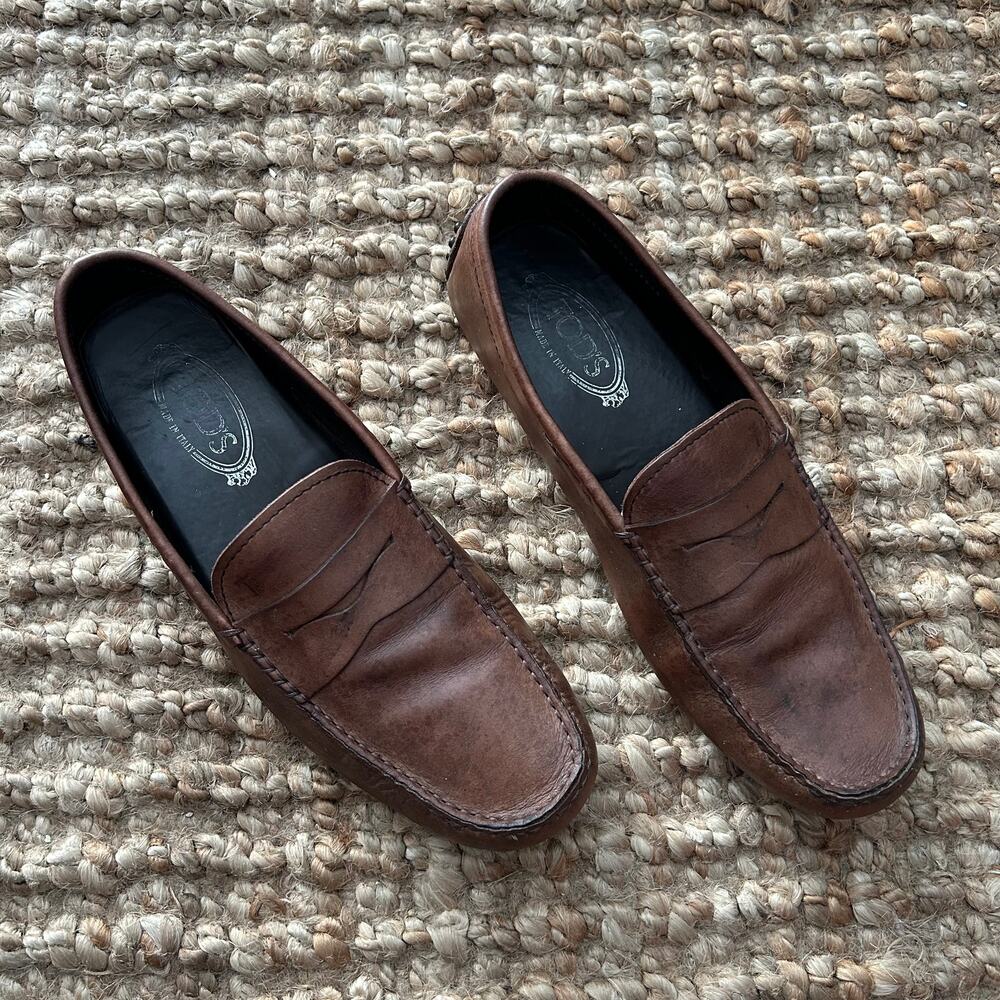 Tod’s City Gommino Brown Leather Penny Driving Loafers Men’s 9.5 Italy